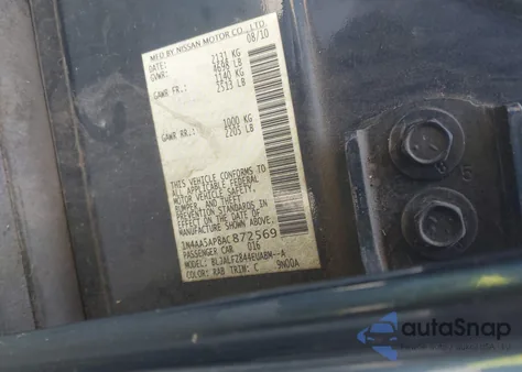 2010 Nissan Maxima 3.5 Sv from USA, damaged, VIN 1N4AA5AP8AC872569